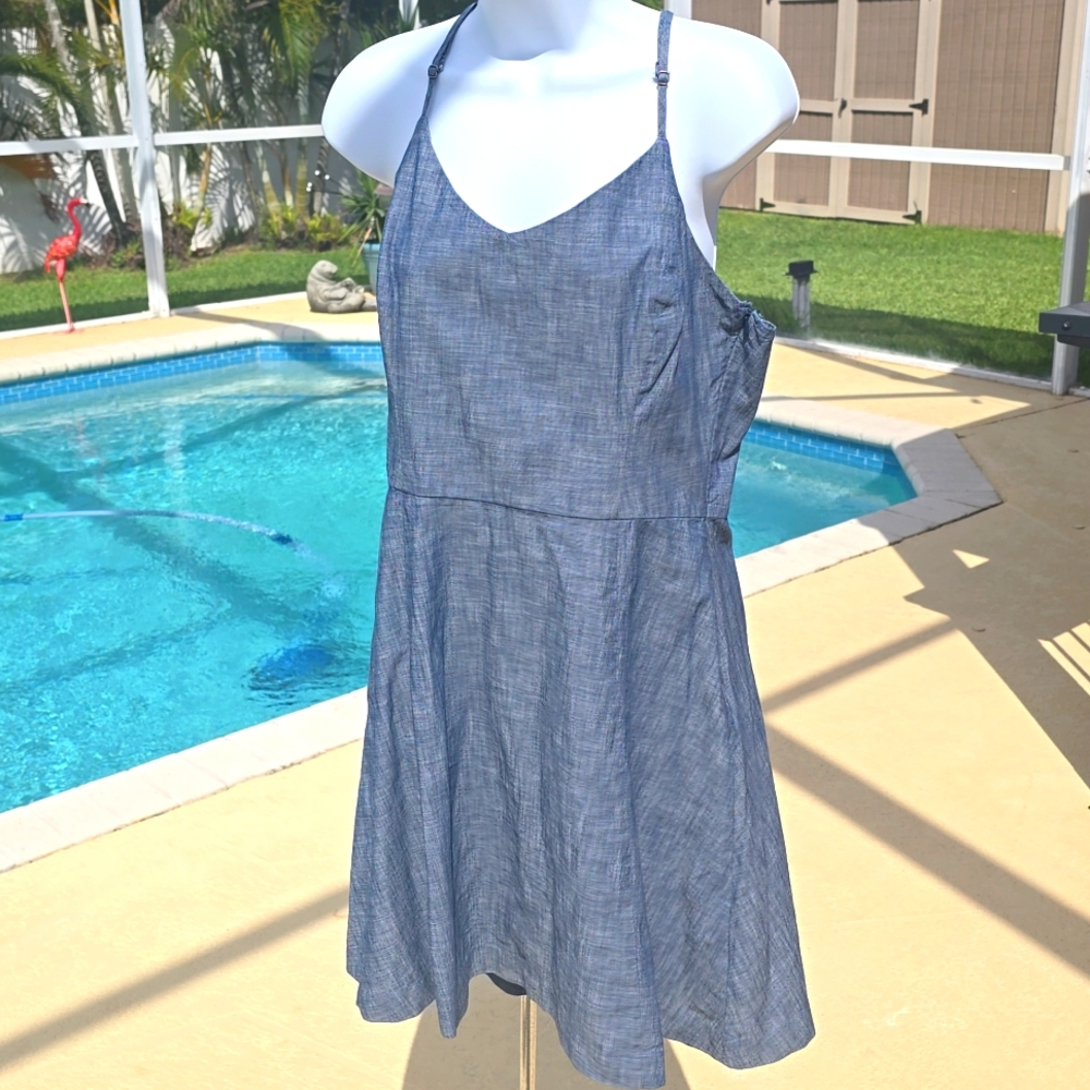 NWOT Banana Republic Chambray Denim Spaghetti Strap Lightweight Sundress Size 12